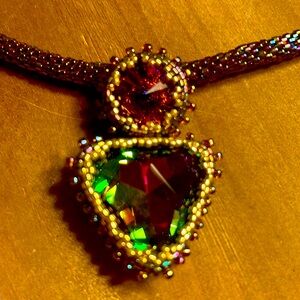 Swarovski crystal multicolor bead necklace hand beaded sparkly choker